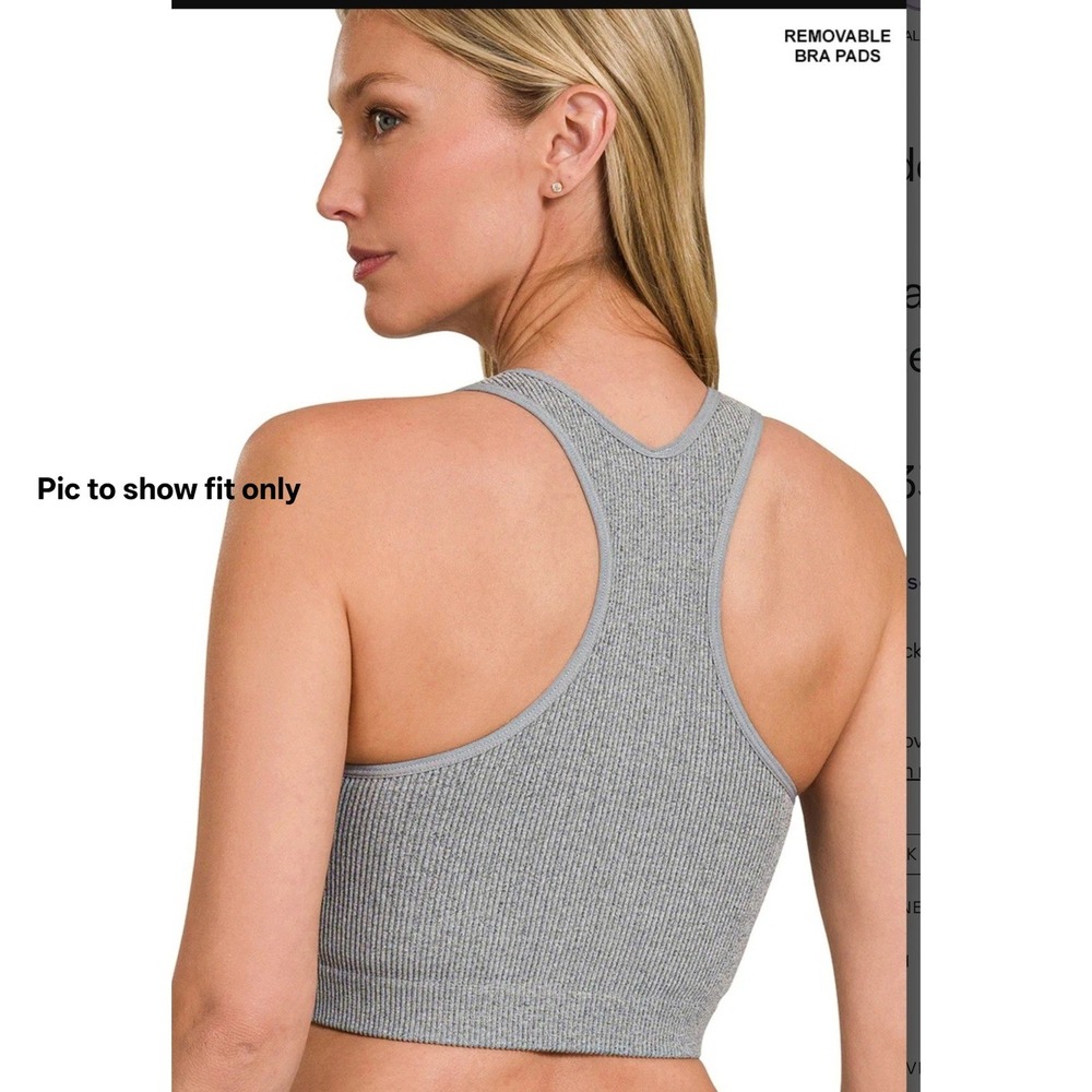 Zenana Ribbed Padded Cropped Racerback Tank Top Bralette Brami White S/M - Picture 2 of 11